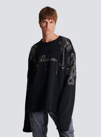 Sweat-shirt balmain signature brodé de chaînes - Noir & Vieil Argent