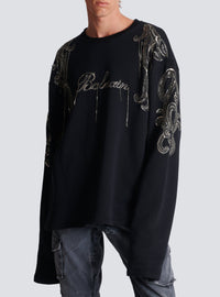 Sweatshirt embroidered with chains - Black & Antique Silver