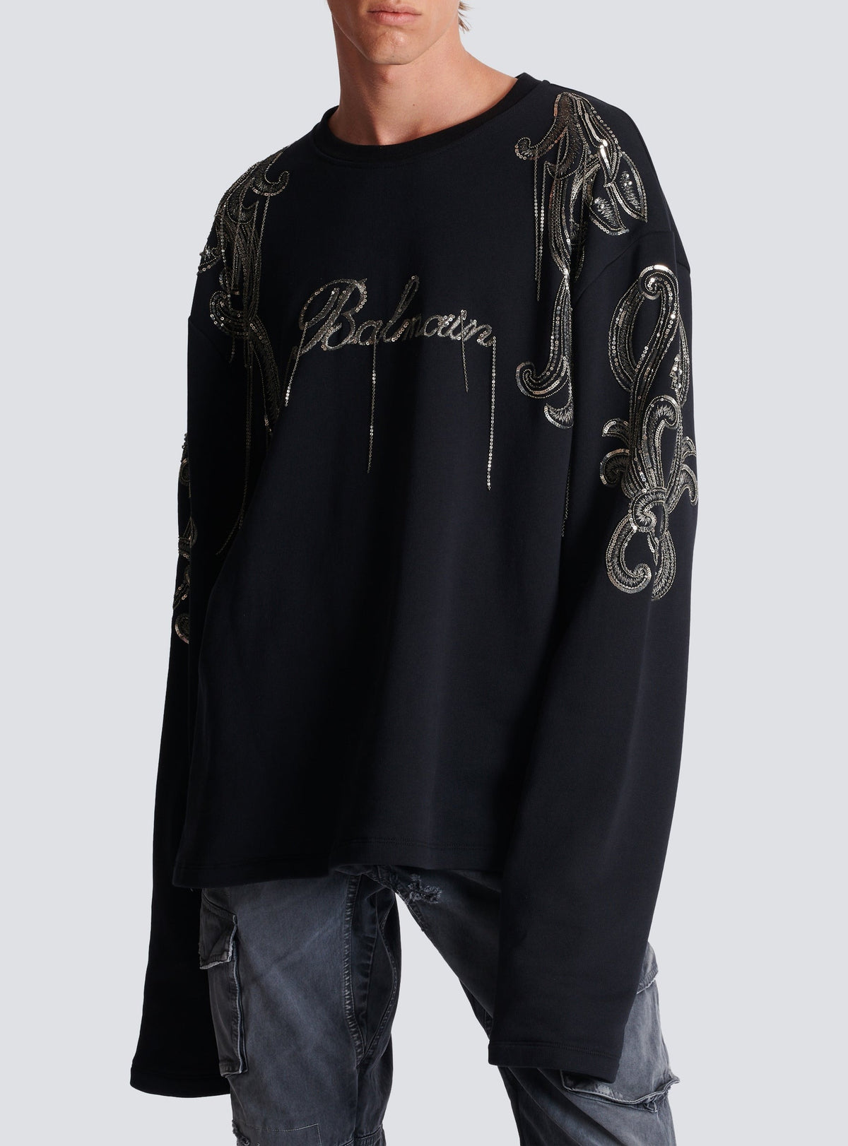 Sweatshirt embroidered with chains - Black & Antique Silver
