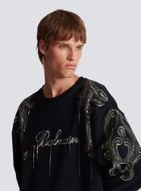 Sweat-shirt balmain signature brodé de chaînes - Noir & Vieil Argent