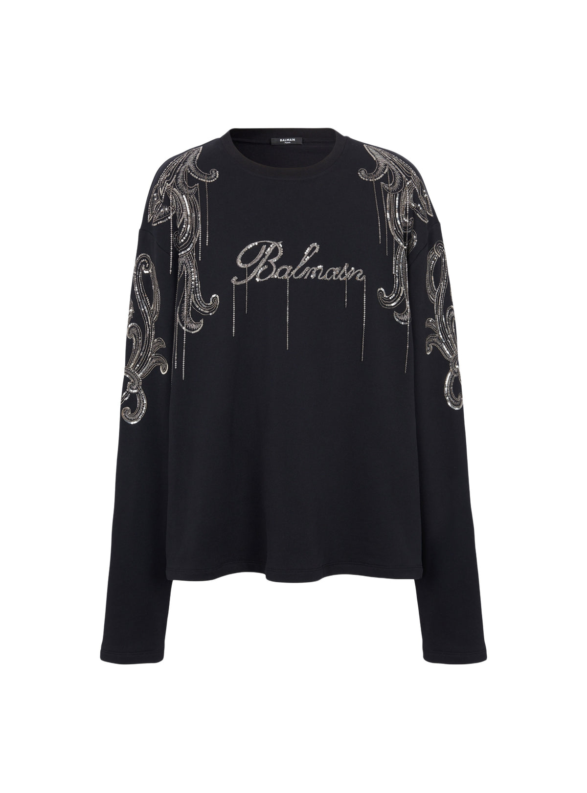 Sweatshirt embroidered with chains - Black & Antique Silver