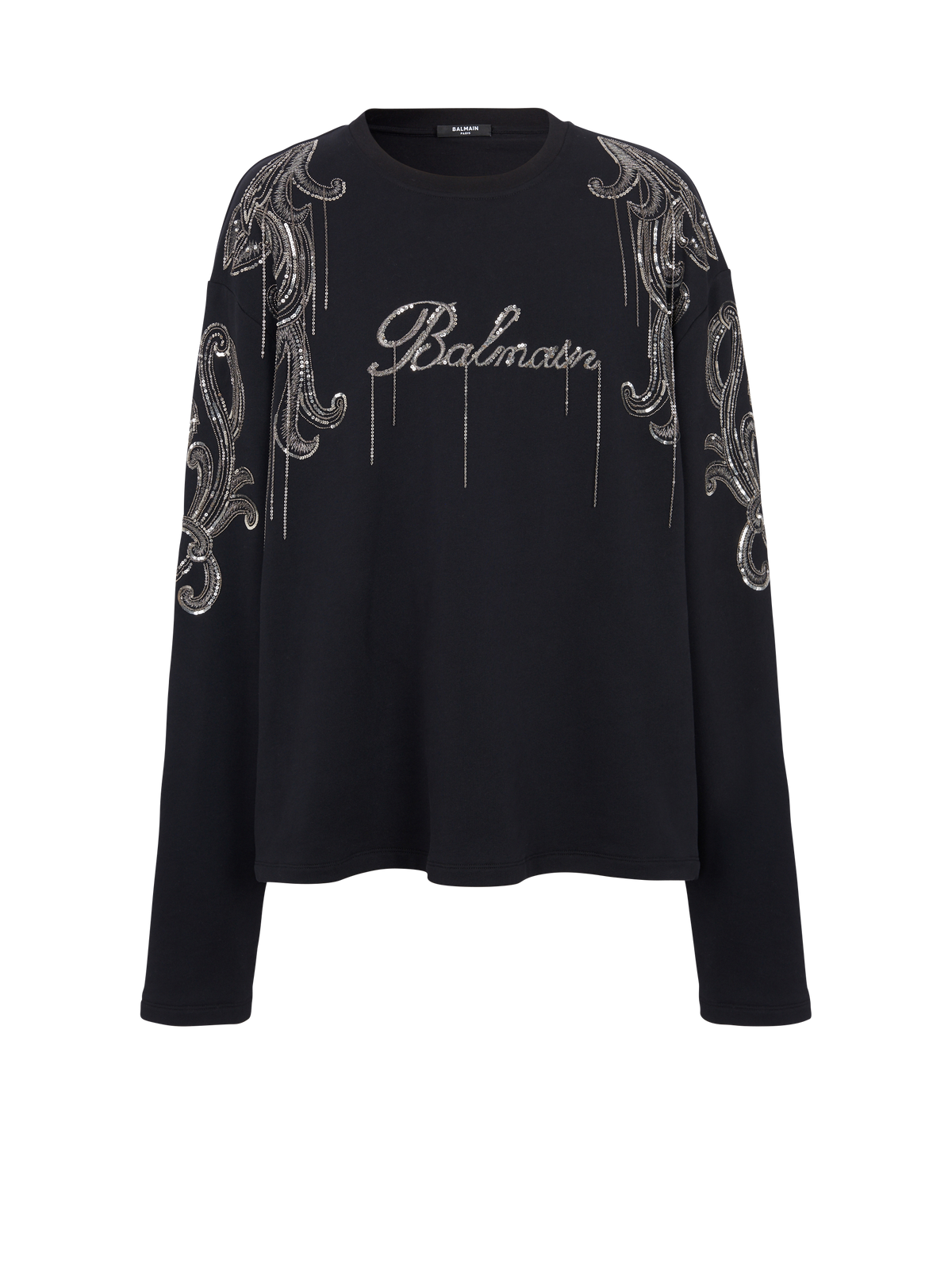 Sweat-shirt balmain signature brodé de chaînes - Noir & Vieil Argent