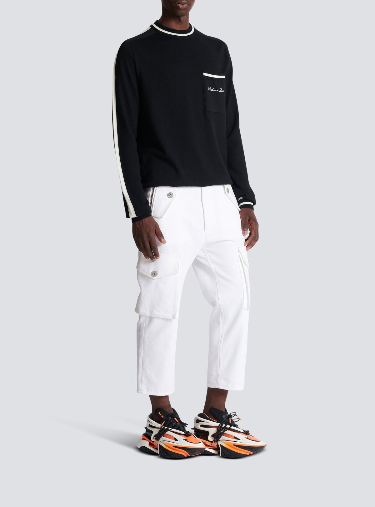 Wool crew-neck sweater - Black & Natural