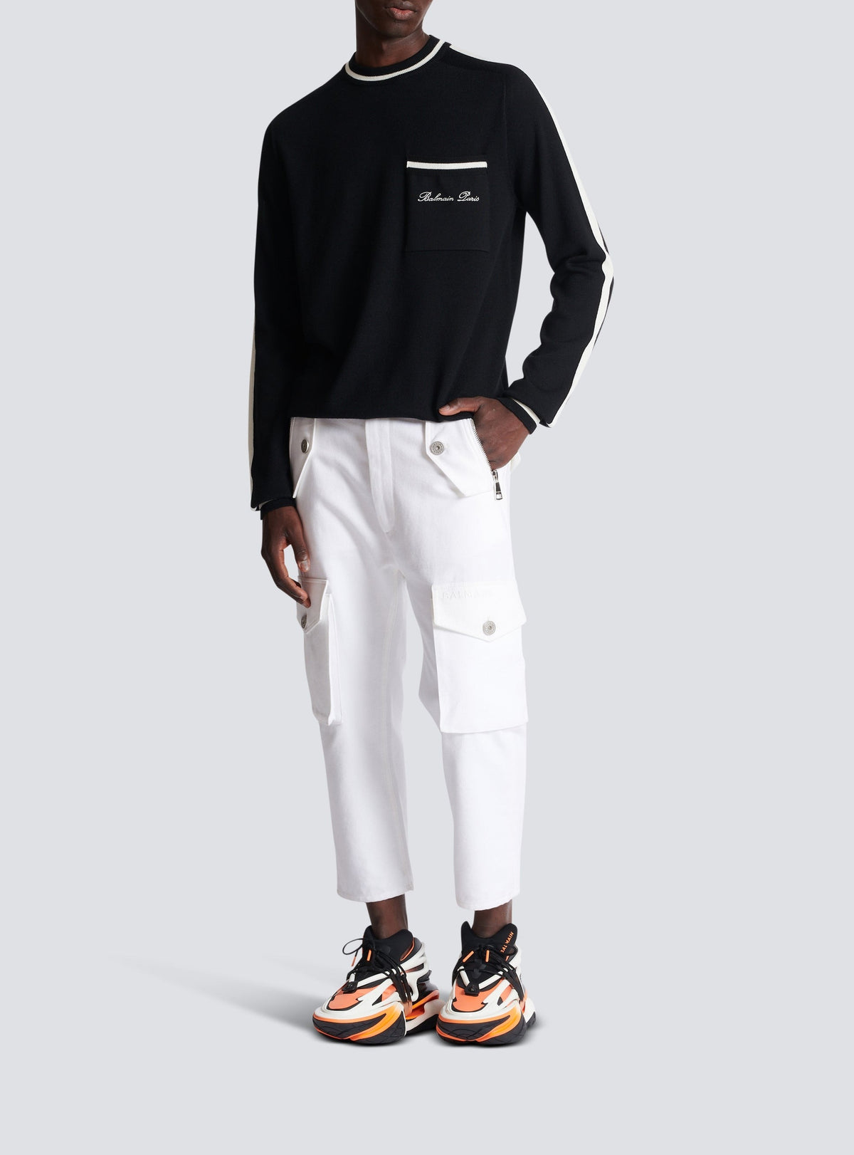 Wool crew-neck sweater - Black & Natural