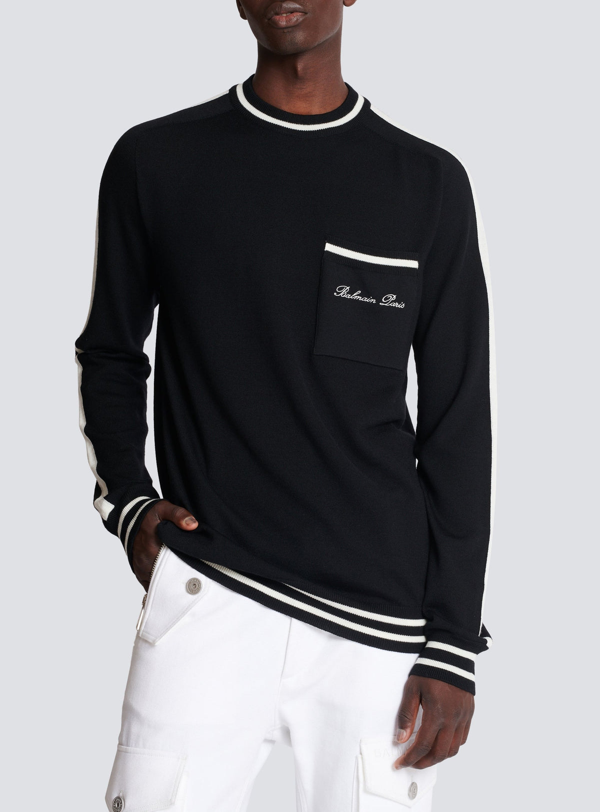 Wool crew-neck sweater - Black & Natural