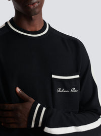 Wool crew-neck sweater - Black & Natural