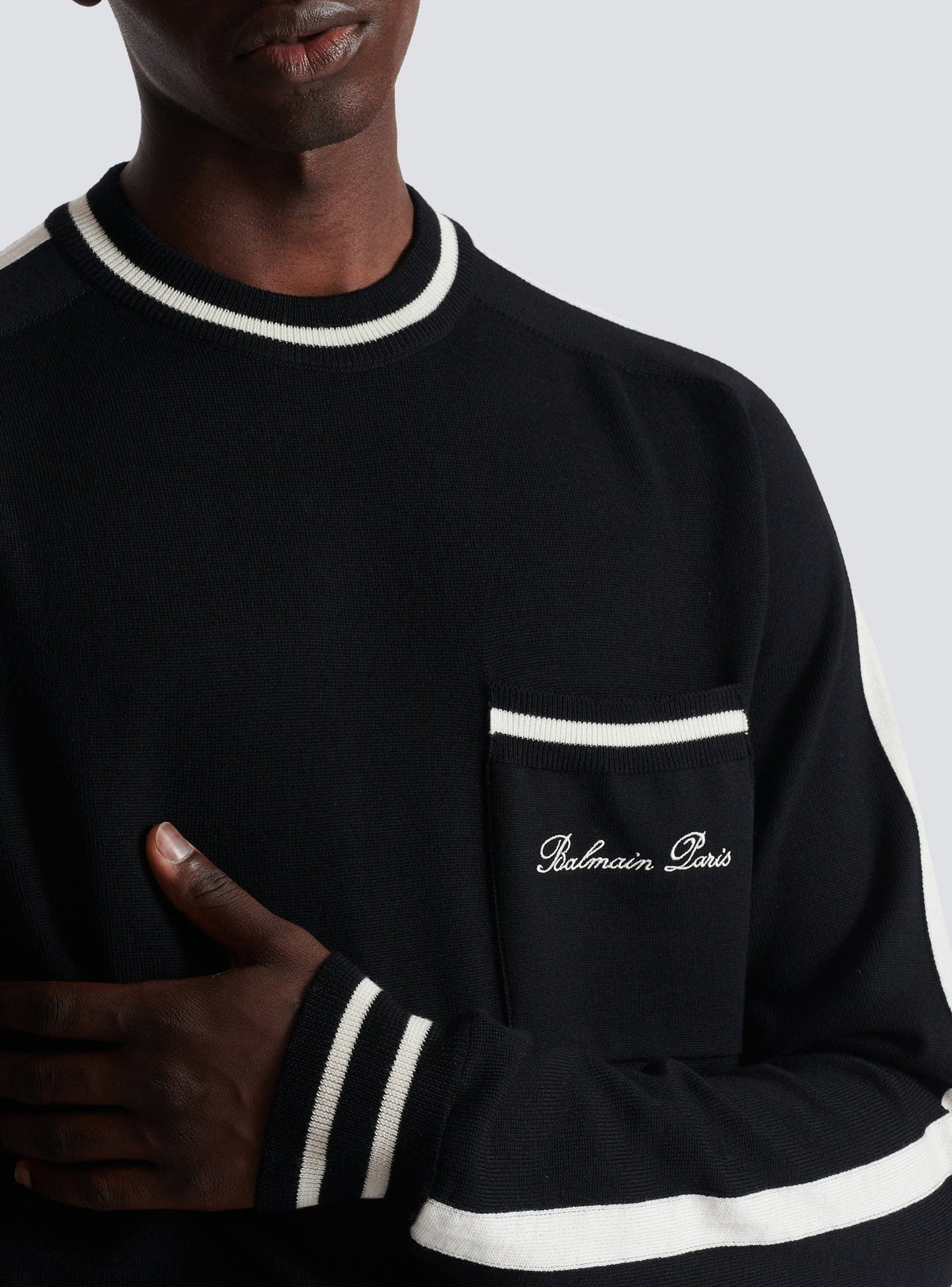 Wool crew-neck sweater - Black & Natural