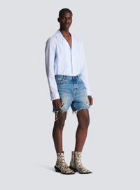 Short unisexe en denim vintage blue wash - Bleu Jean