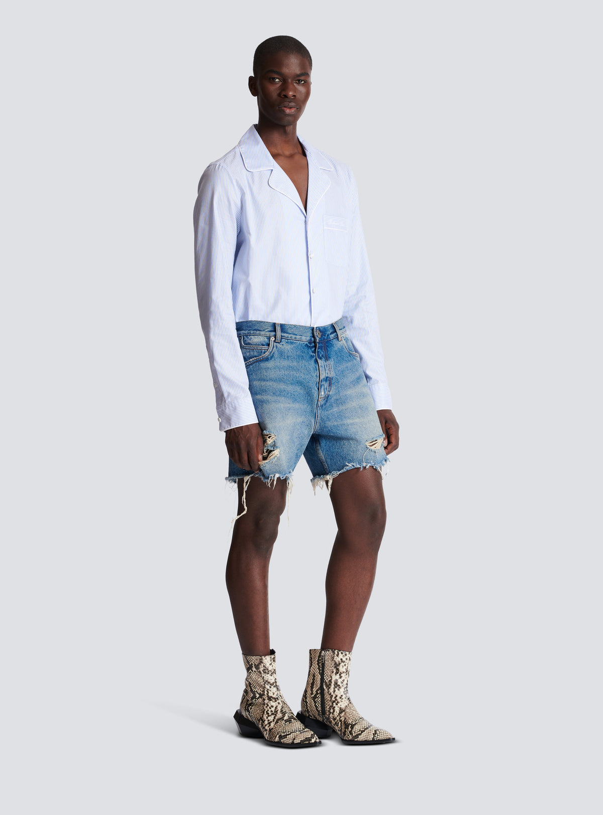 Short unisexe en denim vintage blue wash - Bleu Jean