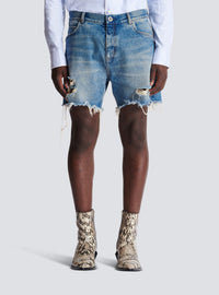 Short unisexe en denim vintage blue wash - Bleu Jean