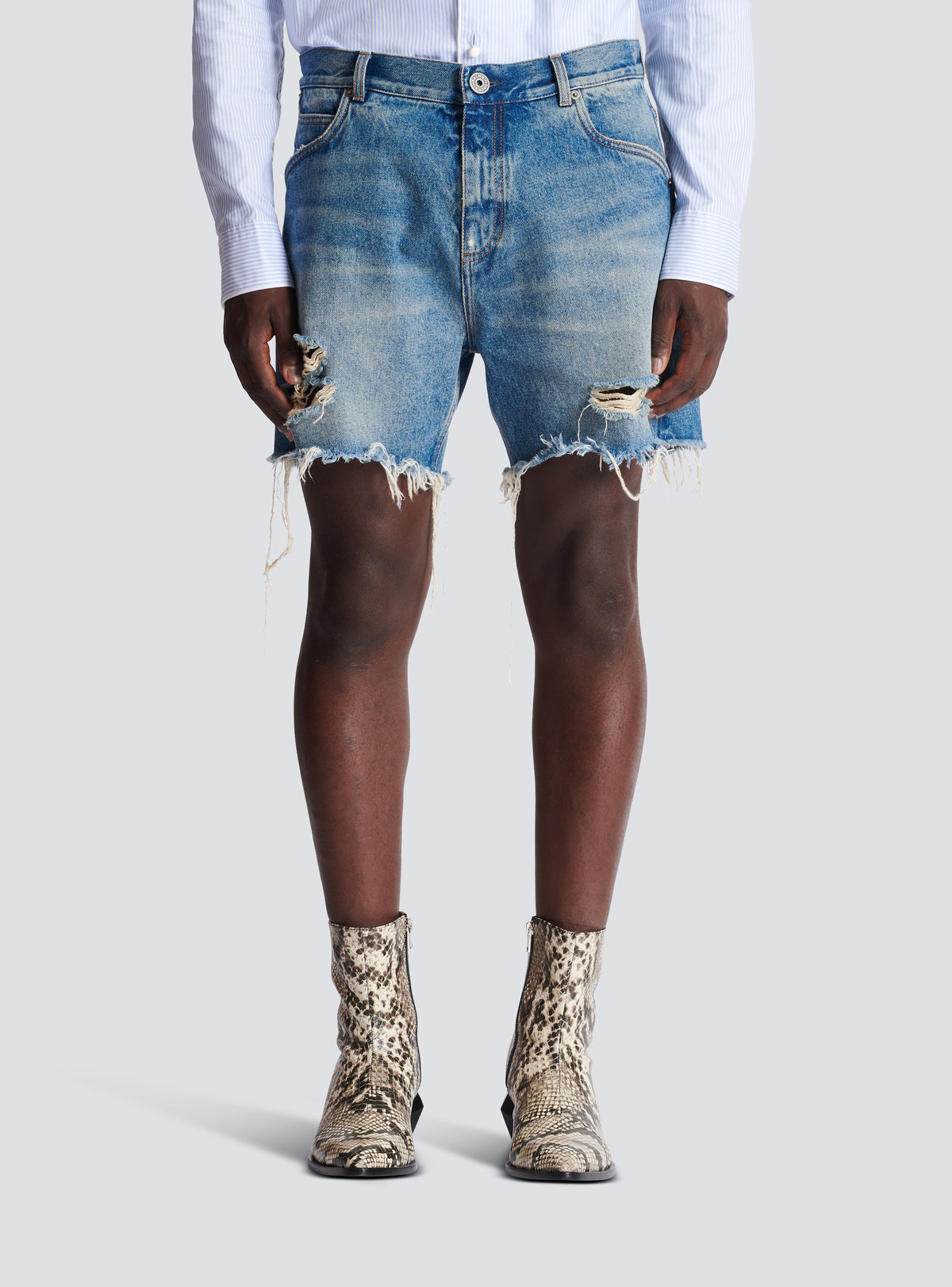 Short unisexe en denim vintage blue wash - Bleu Jean