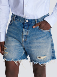 Short unisexe en denim vintage blue wash - Bleu Jean