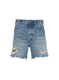 Short unisexe en denim vintage blue wash - Bleu Jean