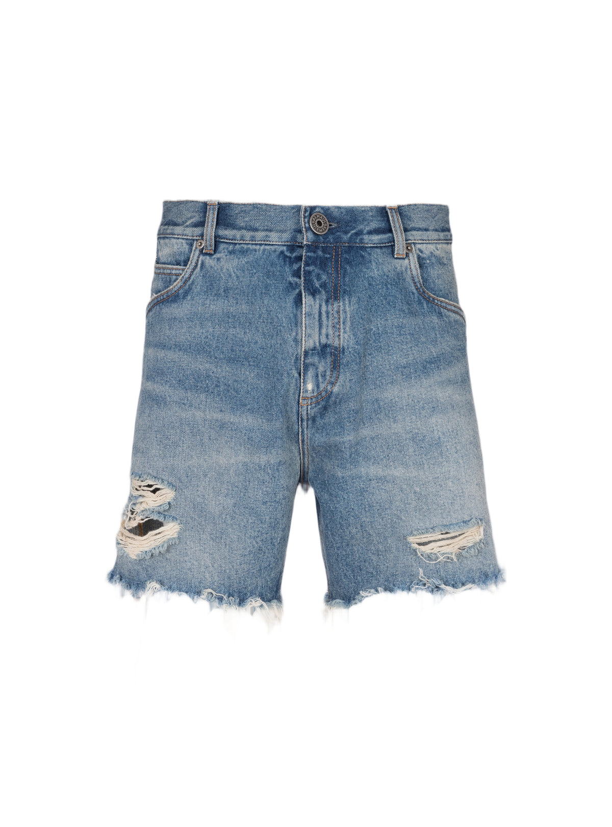 Short unisexe en denim vintage blue wash - Bleu Jean