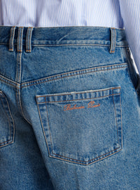 Short unisexe en denim vintage blue wash - Bleu Jean