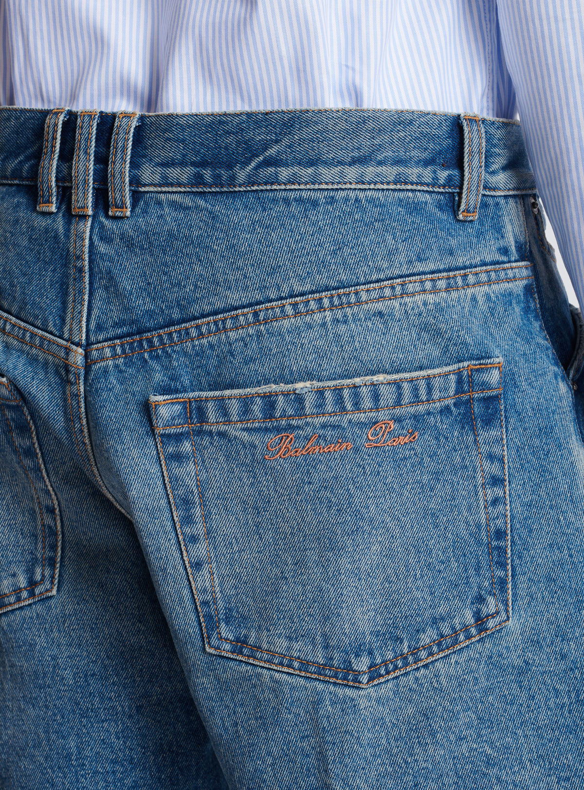 Short unisexe en denim vintage blue wash - Bleu Jean