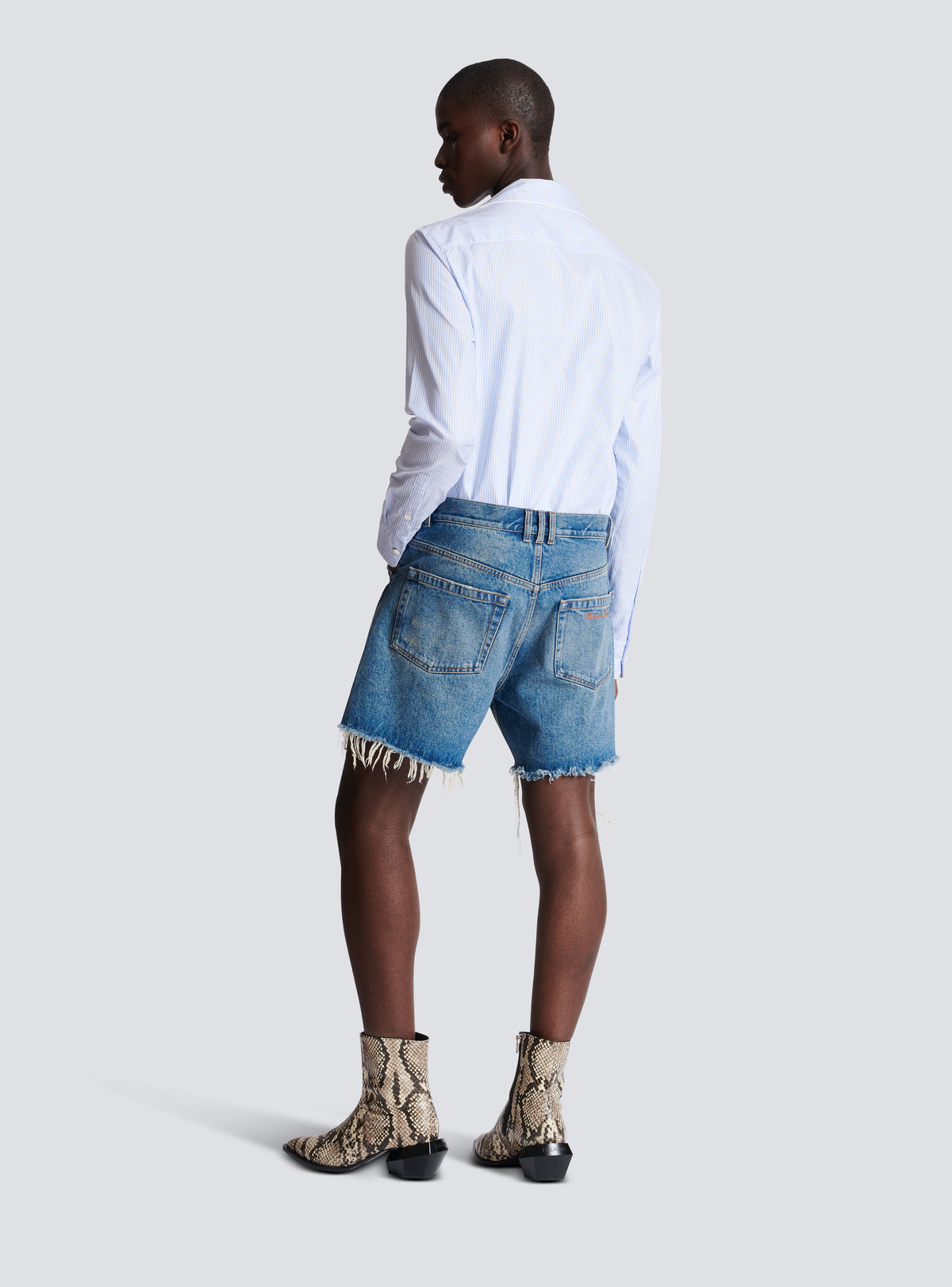 Short unisexe en denim vintage blue wash - Bleu Jean