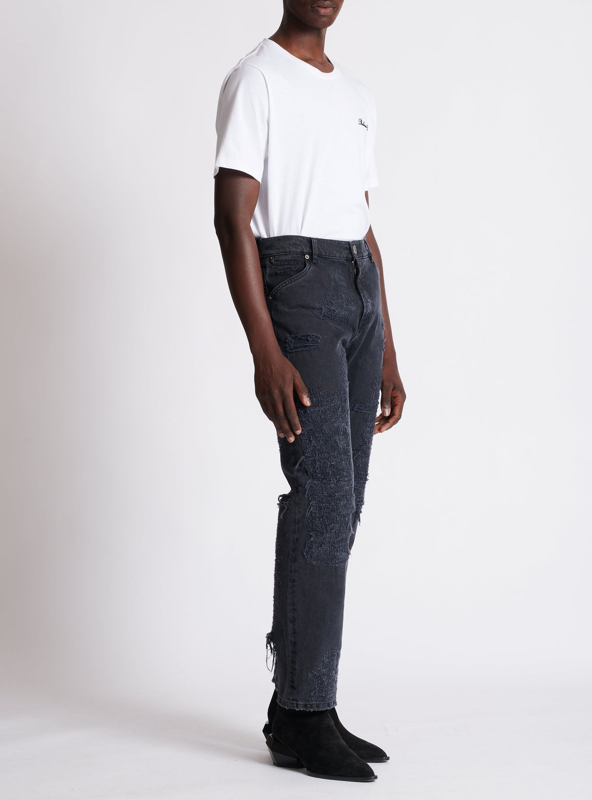 Ripped denim straight trousers - Washed Black