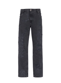 Ripped denim straight trousers - Washed Black