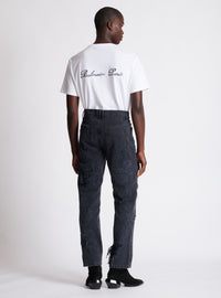 Jean droit en denim déchiré et réparé - Noir Délavé