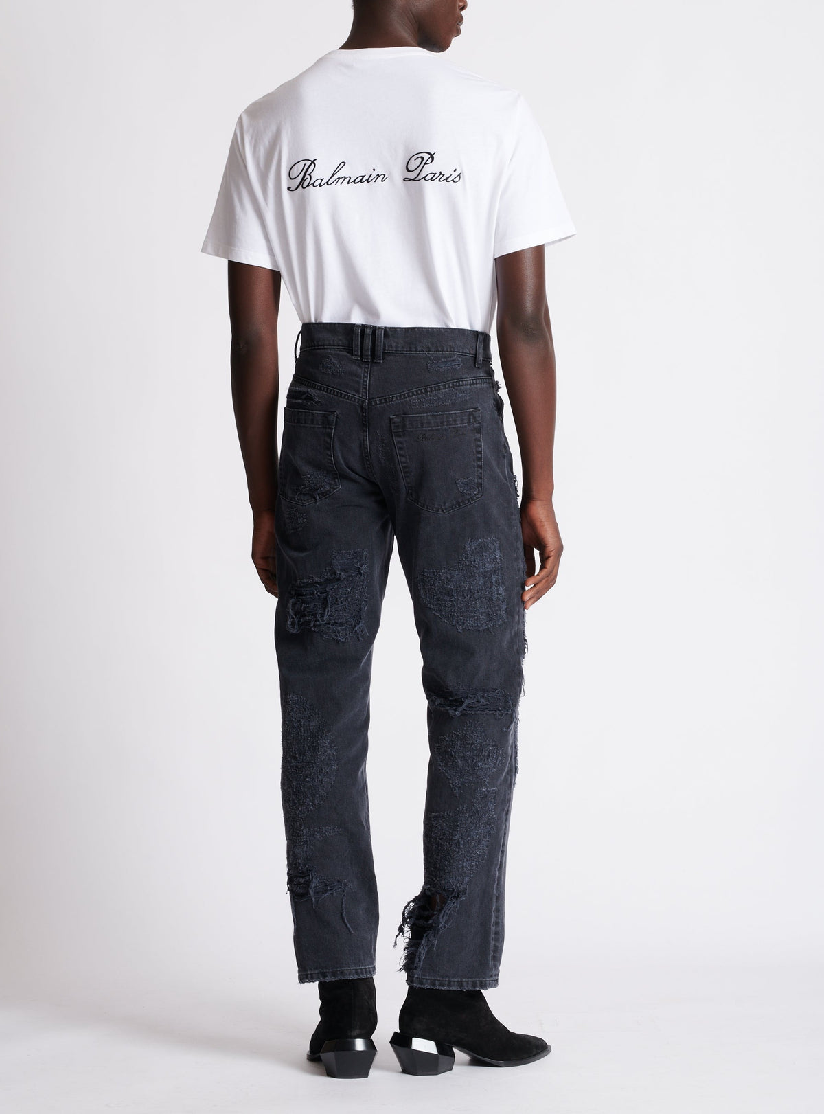 Ripped denim straight trousers - Washed Black