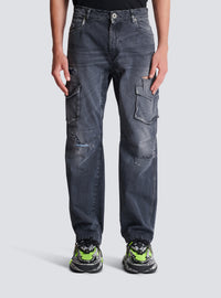 Pantalon cargo effet usé - Noir Délavé