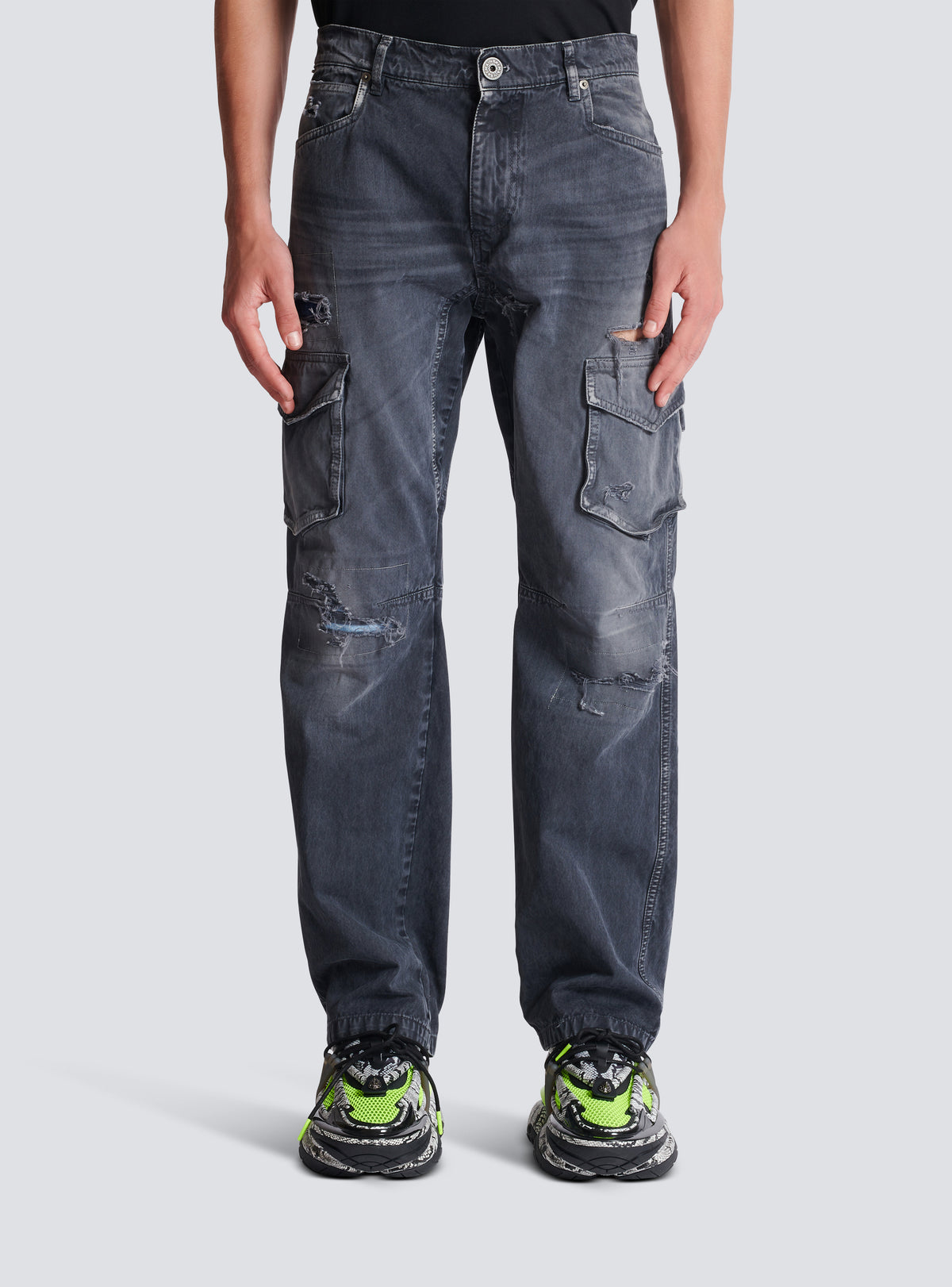 Pantalon cargo effet usé - Noir Délavé
