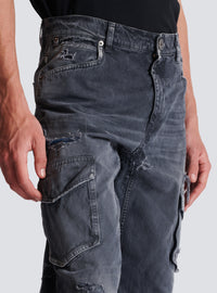 Pantalon cargo effet usé - Noir Délavé
