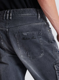 Pantalon cargo effet usé - Noir Délavé