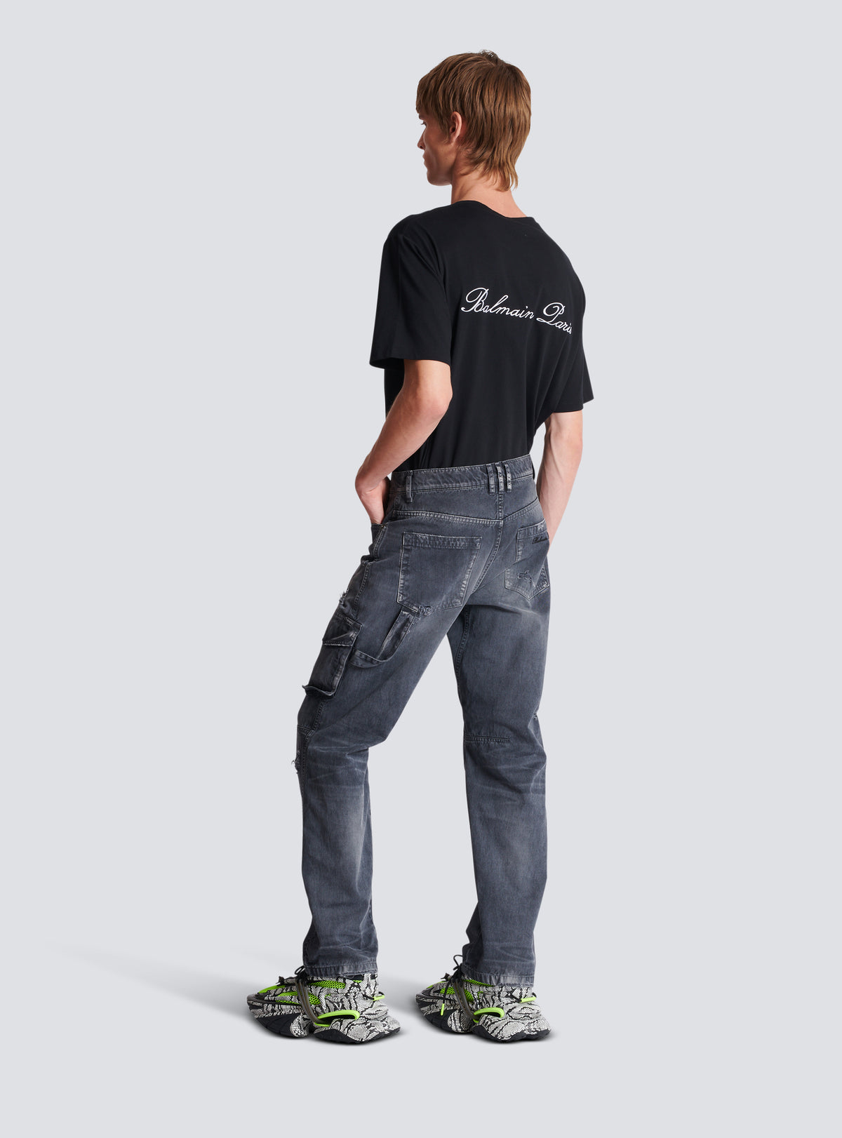 Pantalon cargo effet usé - Noir Délavé
