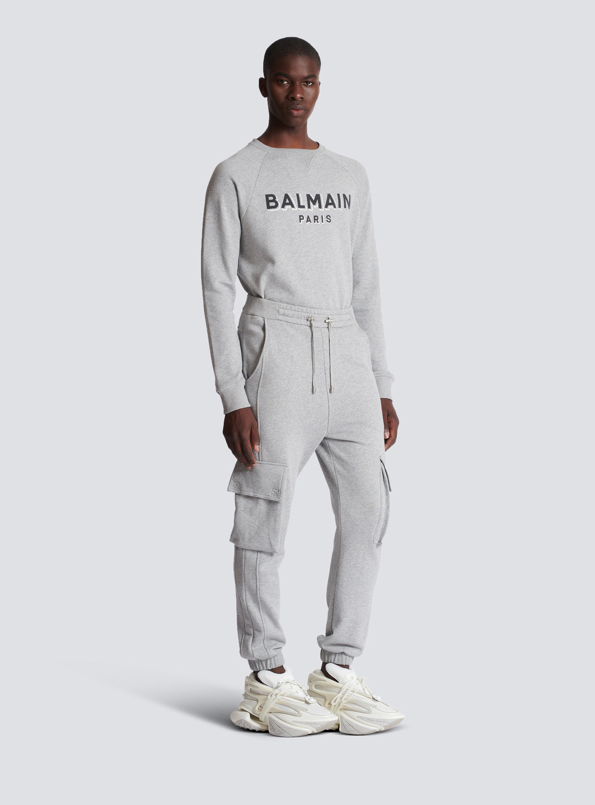 Jogging cargo balmain paris - Gris Chiné & Blanc