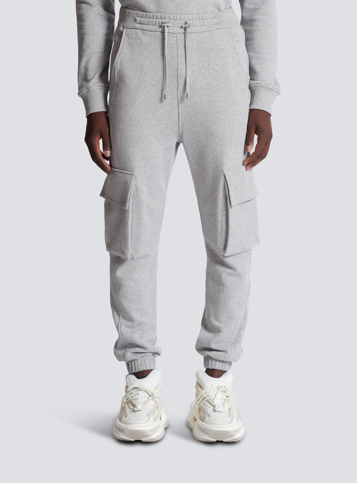 Jogging cargo balmain paris - Gris Chiné & Blanc