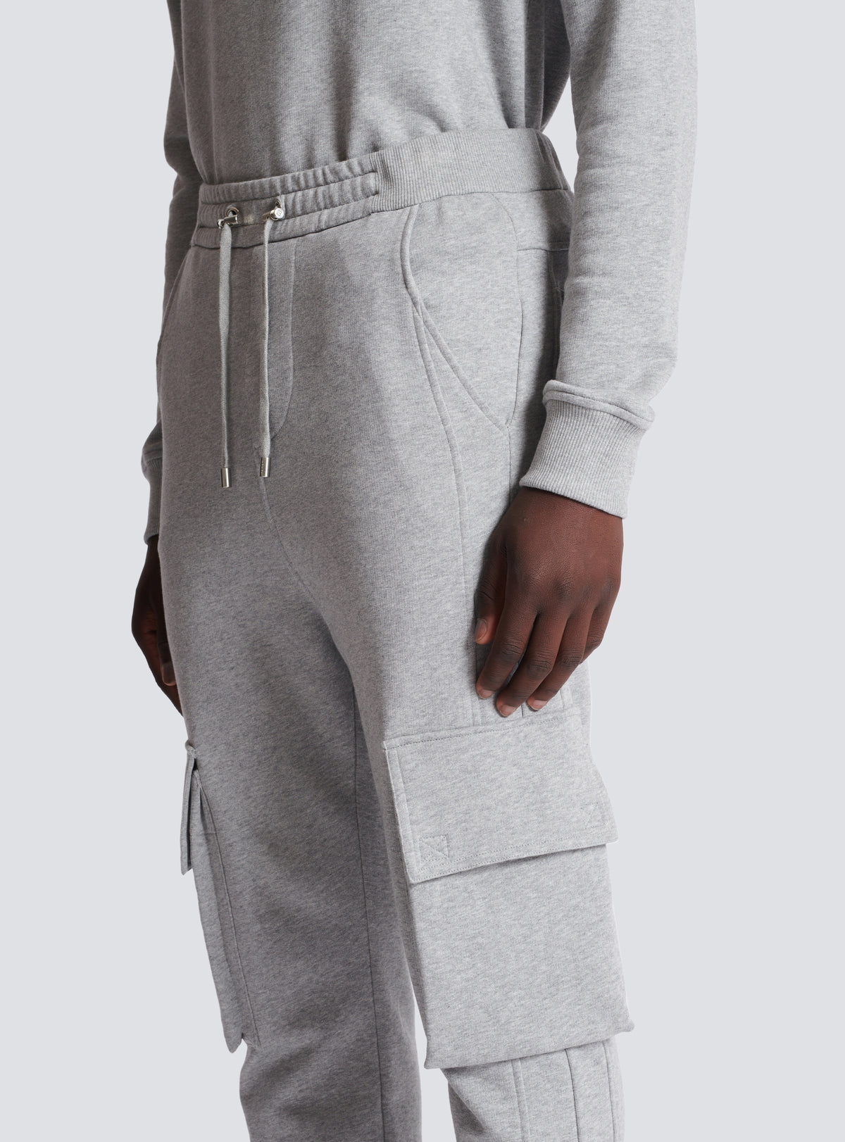 Jogging cargo balmain paris - Gris Chiné & Blanc