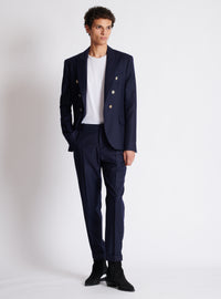 Pantalon droit en flanelle - Marine