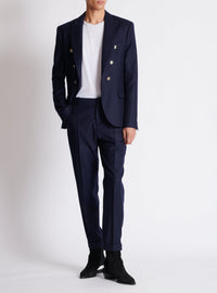 Pantalon droit en laine - Marine