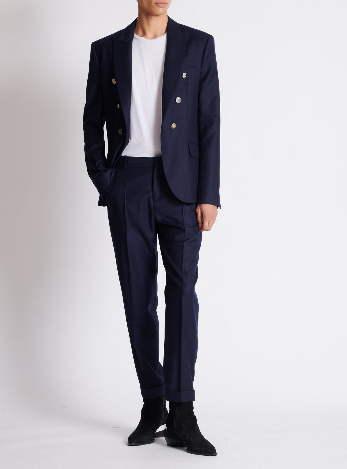 Pantalon droit en laine - Marine