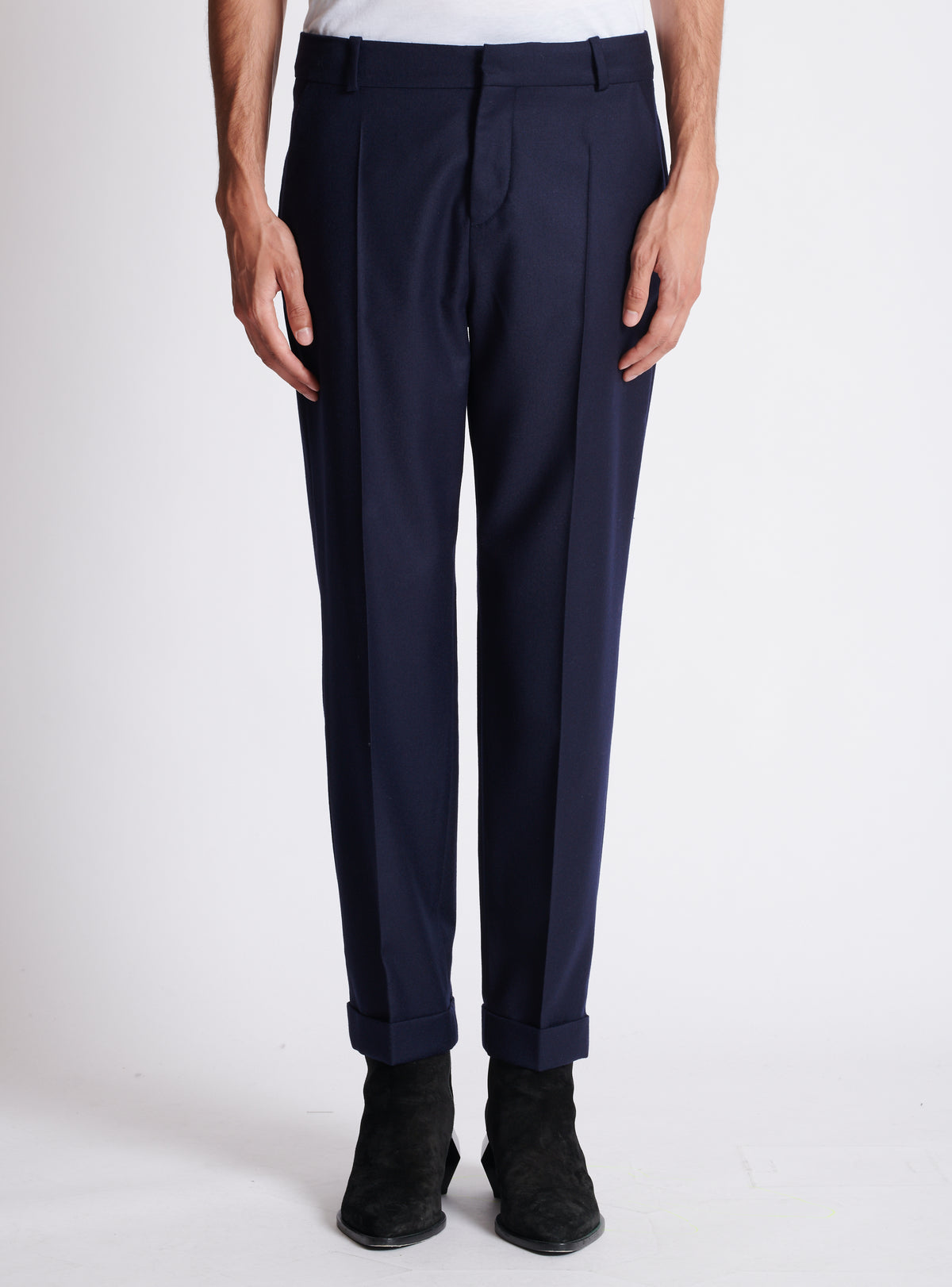Pantalon droit en flanelle - Marine
