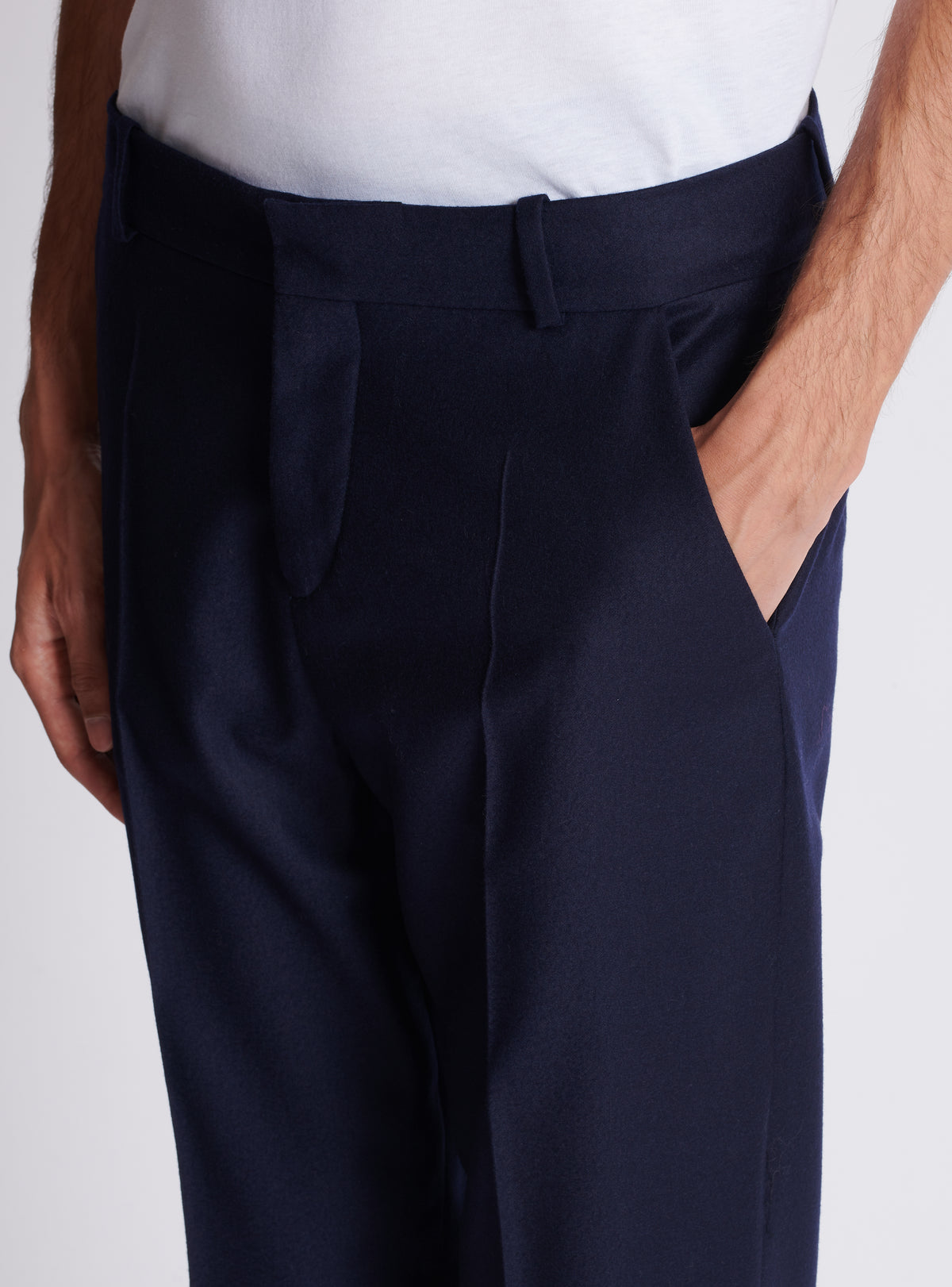 Pantalon droit en flanelle - Marine