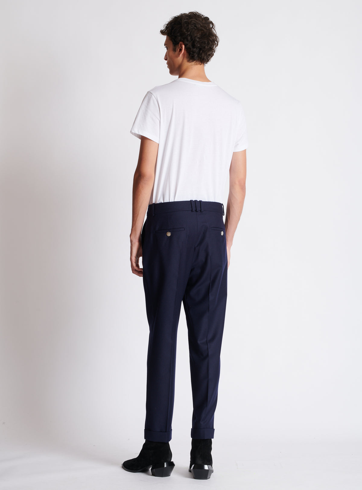 Pantalon droit en flanelle - Marine