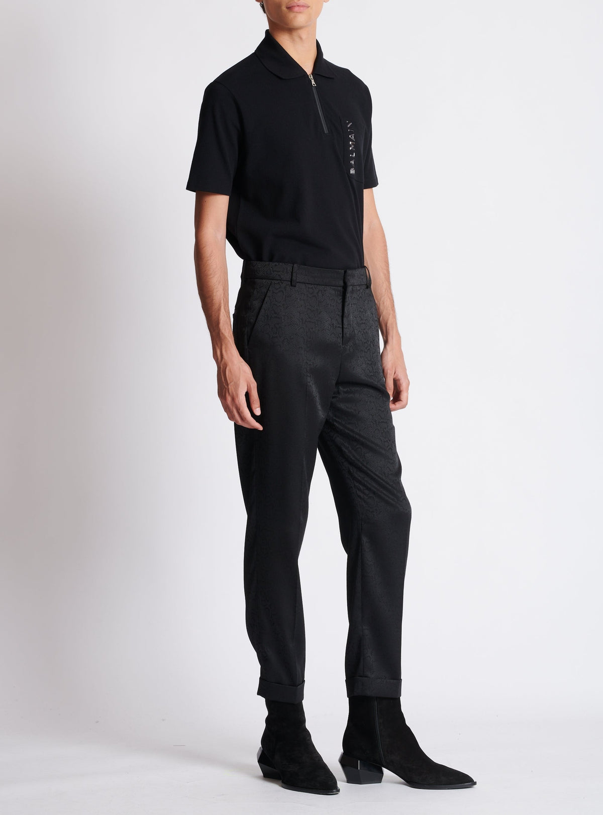 Straight jacquard trousers - Black