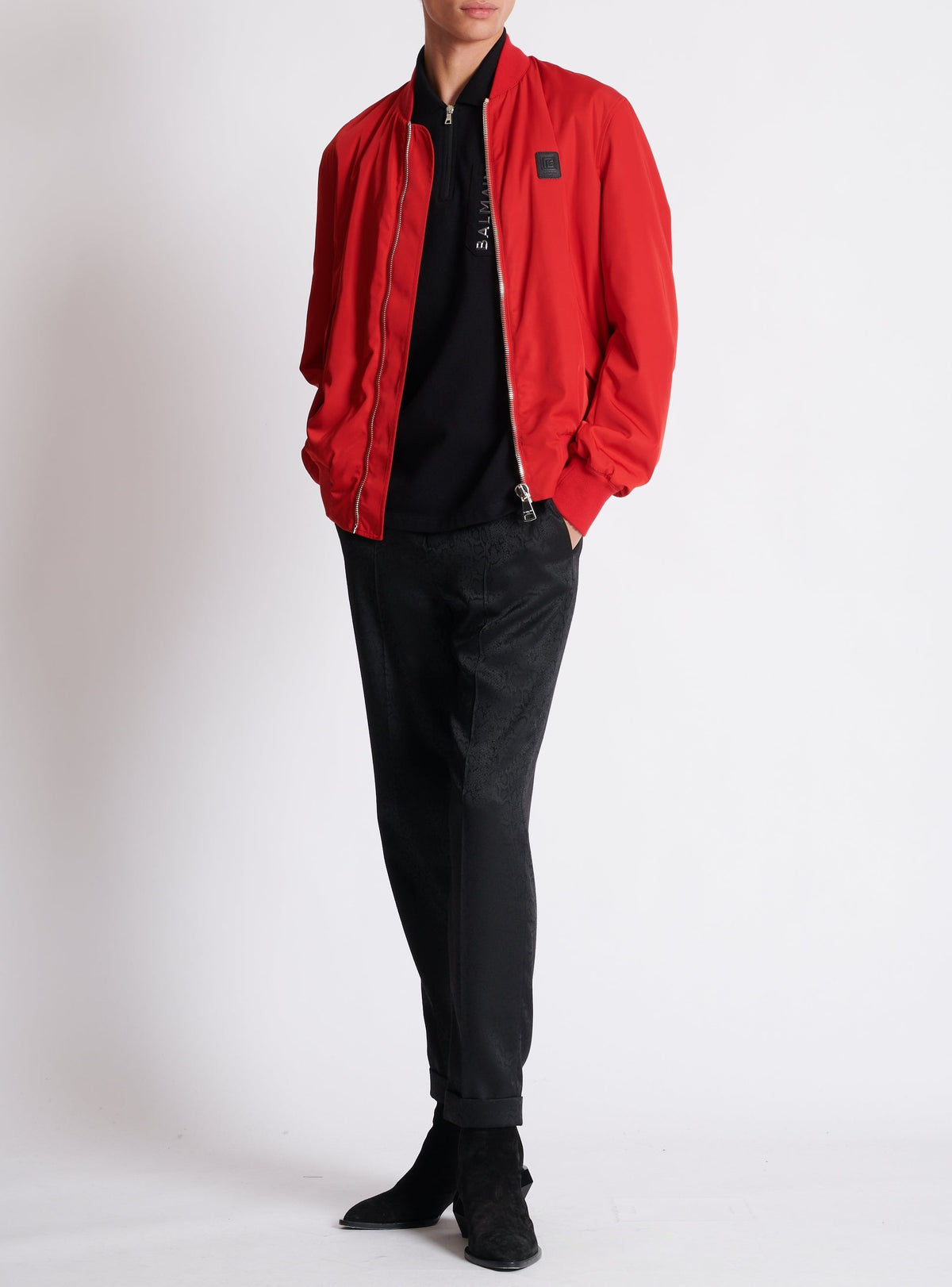 Straight jacquard trousers - Black