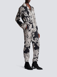Pantalon à imprimé paisley en soie - Noir