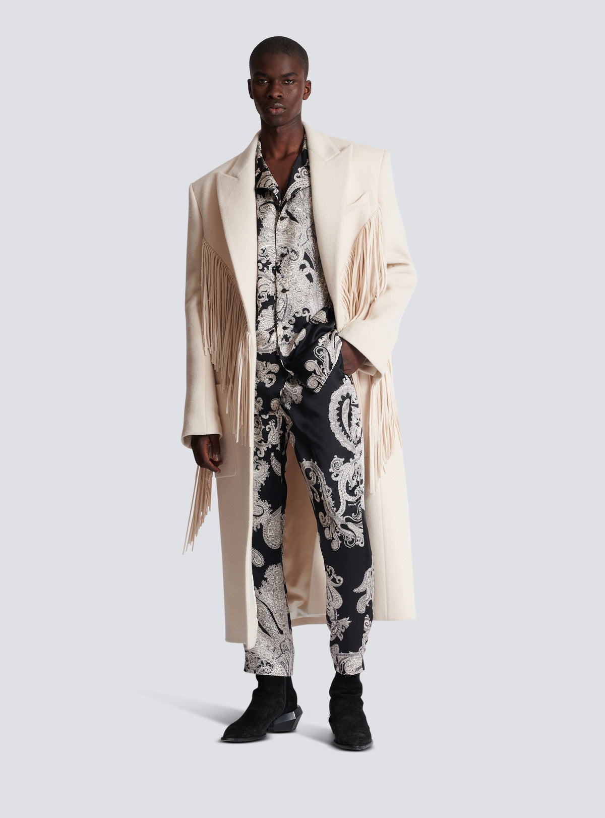 Pantalon en soie à imprimé paisley - Noir