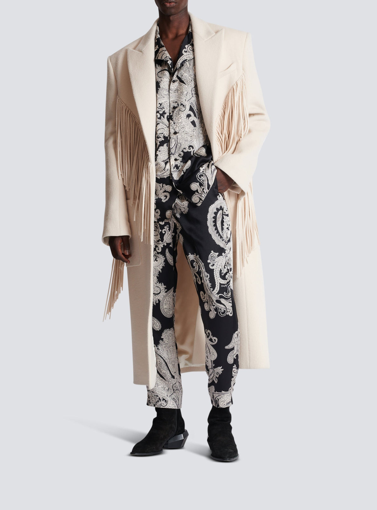 Pantalon à imprimé paisley en soie - Noir