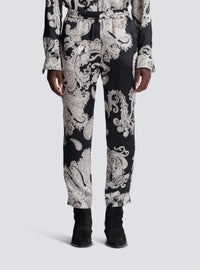 Pantalon en soie à imprimé paisley - Noir