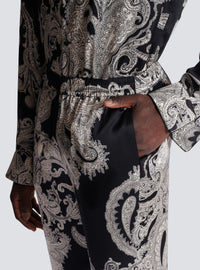 Pantalon en soie à imprimé paisley - Noir