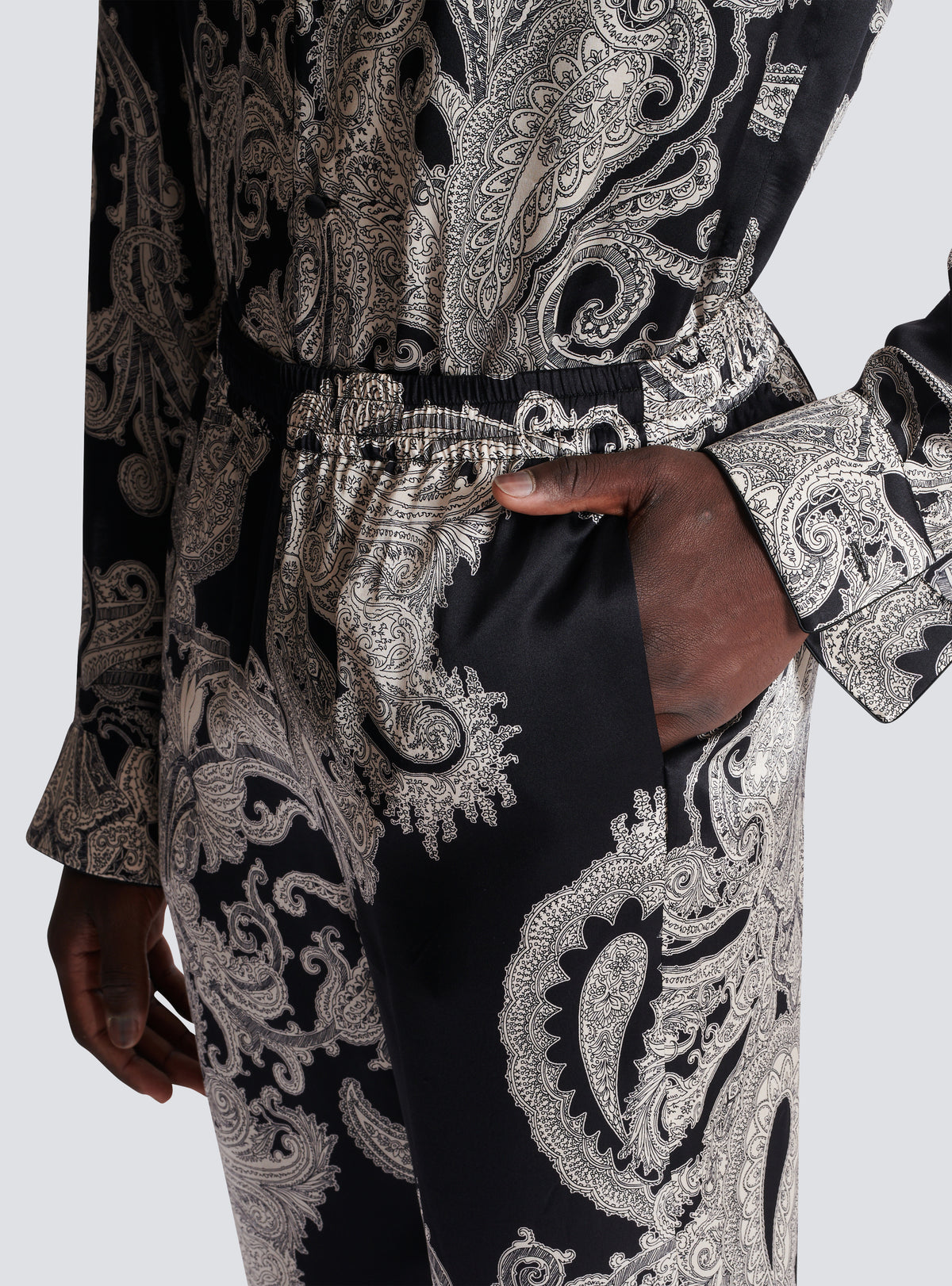 Pantalon en soie à imprimé paisley - Noir