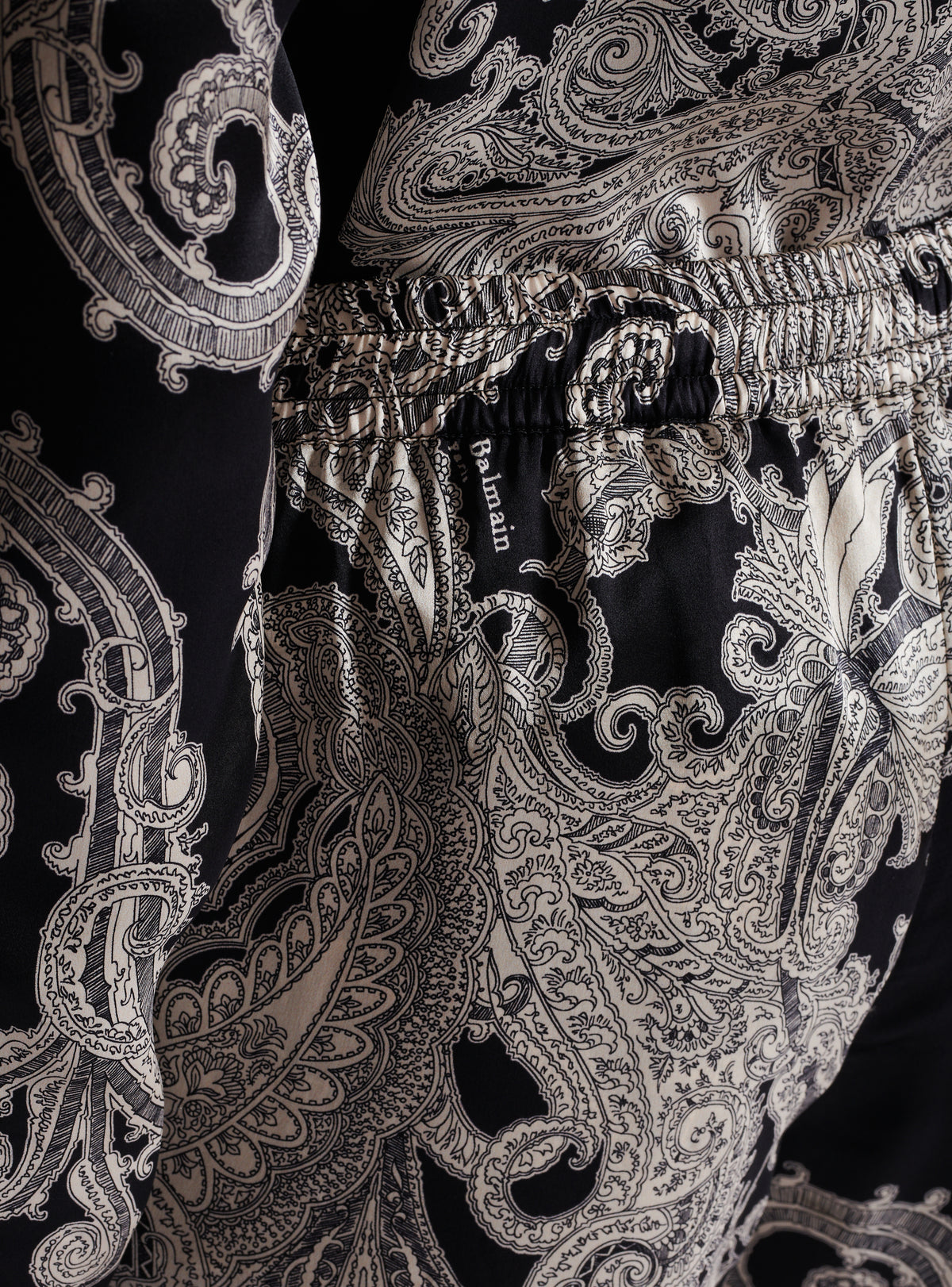 Pantalon en soie à imprimé paisley - Noir