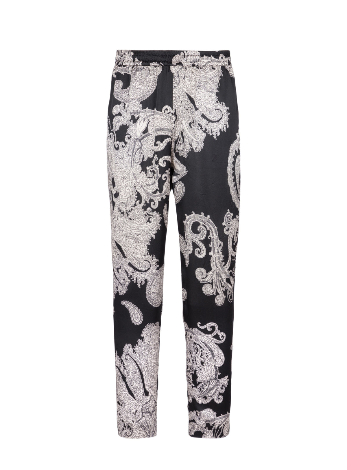 Pantalon à imprimé paisley en soie - Noir