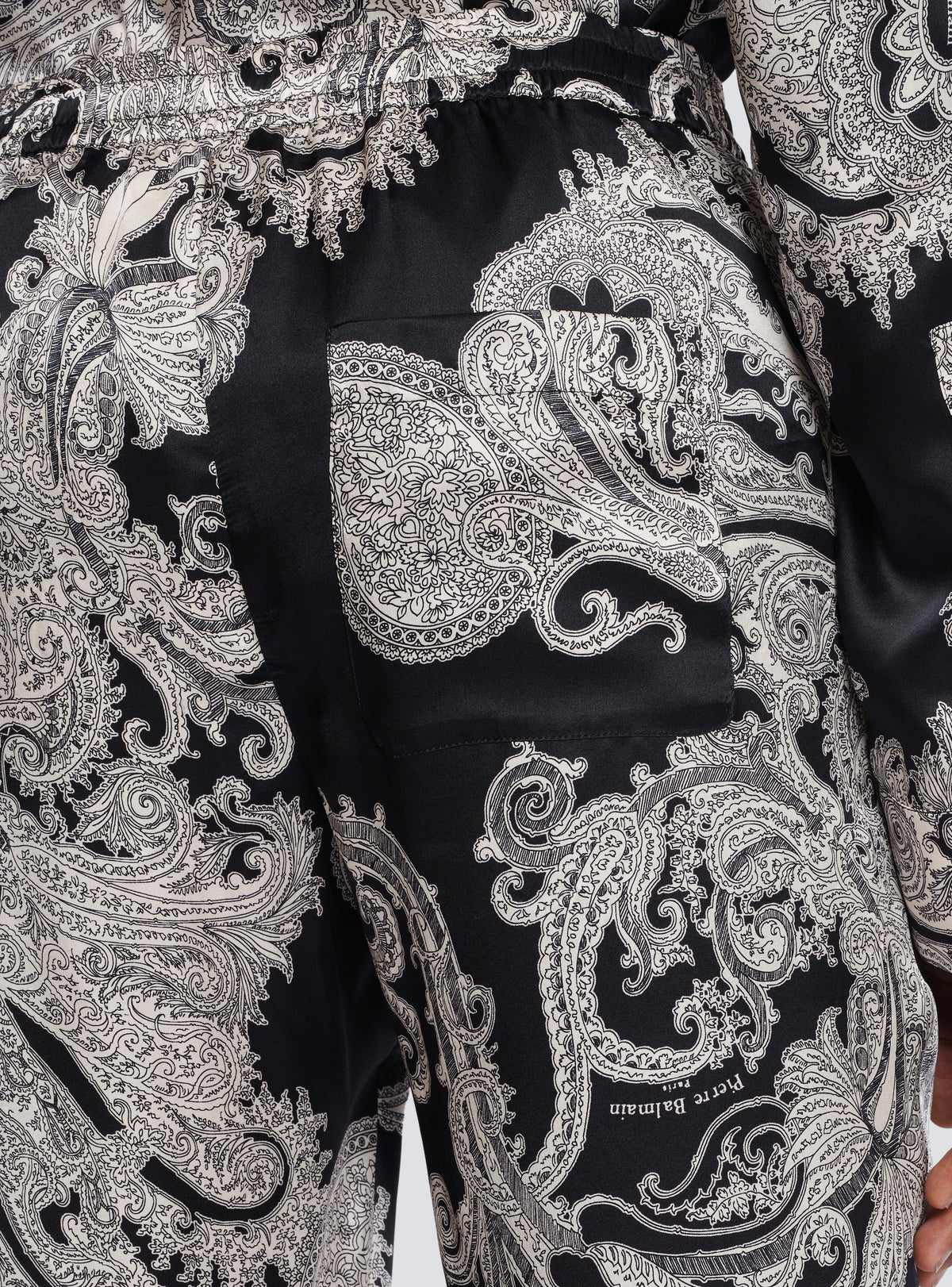 Pantalon en soie à imprimé paisley - Noir
